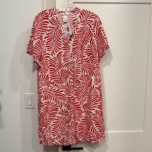 H&M Red and White Leaf Print Swim Coverup